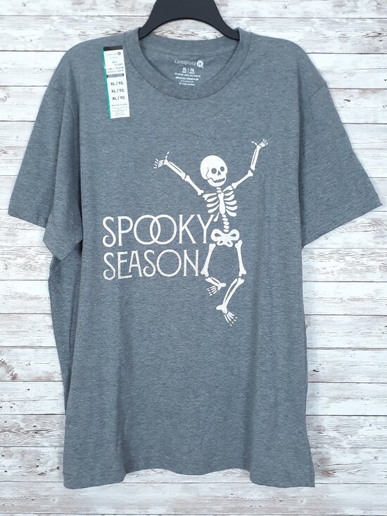 Celebrate It Tops - Halloween Adult Crew Neck T-Shirt XL Tee Spooky Season Skeleton Gray 995A